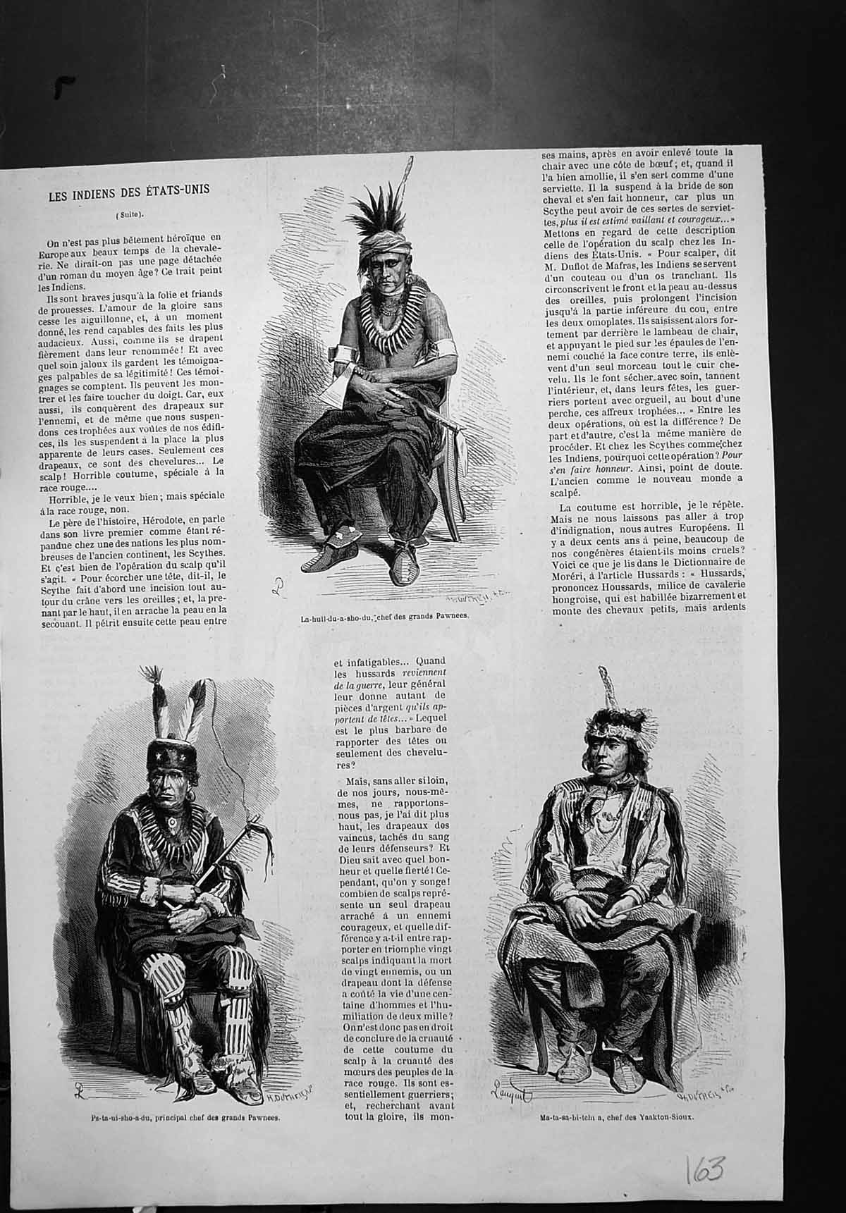 Antique Old Print Indians United States Principal Chief Pawnees Yaakton Sioux