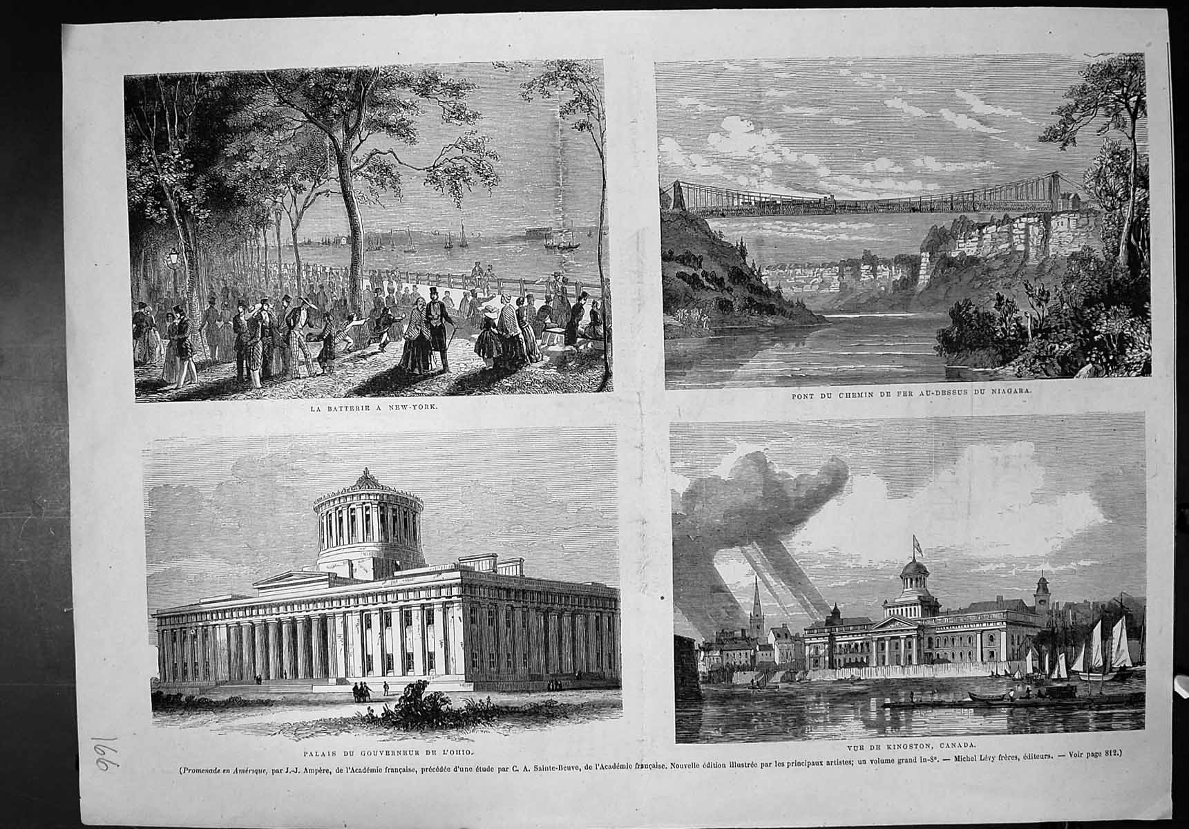 Antique Old Print Kingston Canada Government Palace Ohio Batterie New York