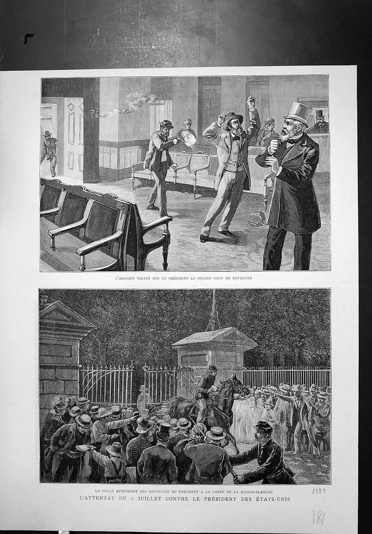 Antique Print Attempt Assassin Juillet Contre President United States 1881 19th