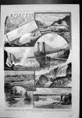 Antique Old Print Niagara Falls Entrance Lake Ontario Bridge Tres Hermanas 19th