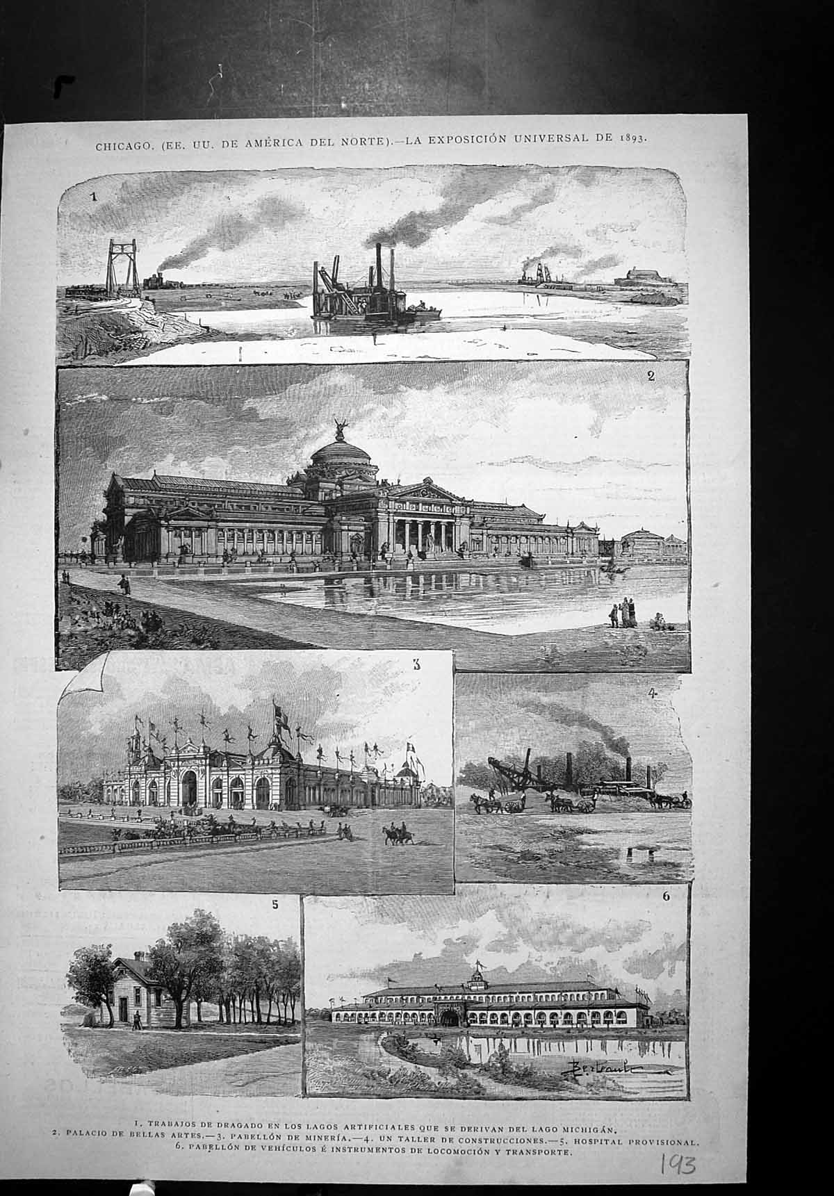 Old Print Chicago Universal Exhibition Lake Michigan Palace Bellas Artes 20th