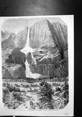Old Print Waterfalls Yo Semity Merced River California M A De Lachapelle 20th