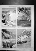 Antique Print Niagara Falls Horse Shoe Fall American Fall Snow Ice Montanas