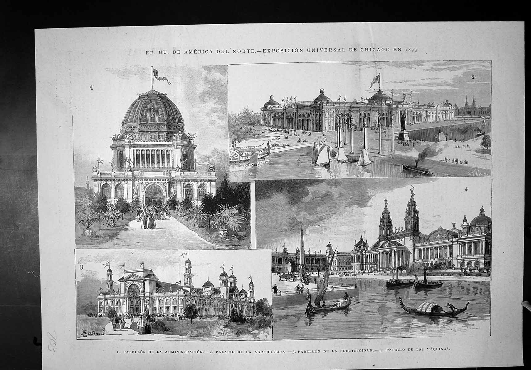 Old Print Universal Exhibition Chicago 1893 Agricultural Palace Maquinas 19th