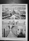 Antique Old Print Filadelfia Penitenciaria Del Estado Prison Interior Cell