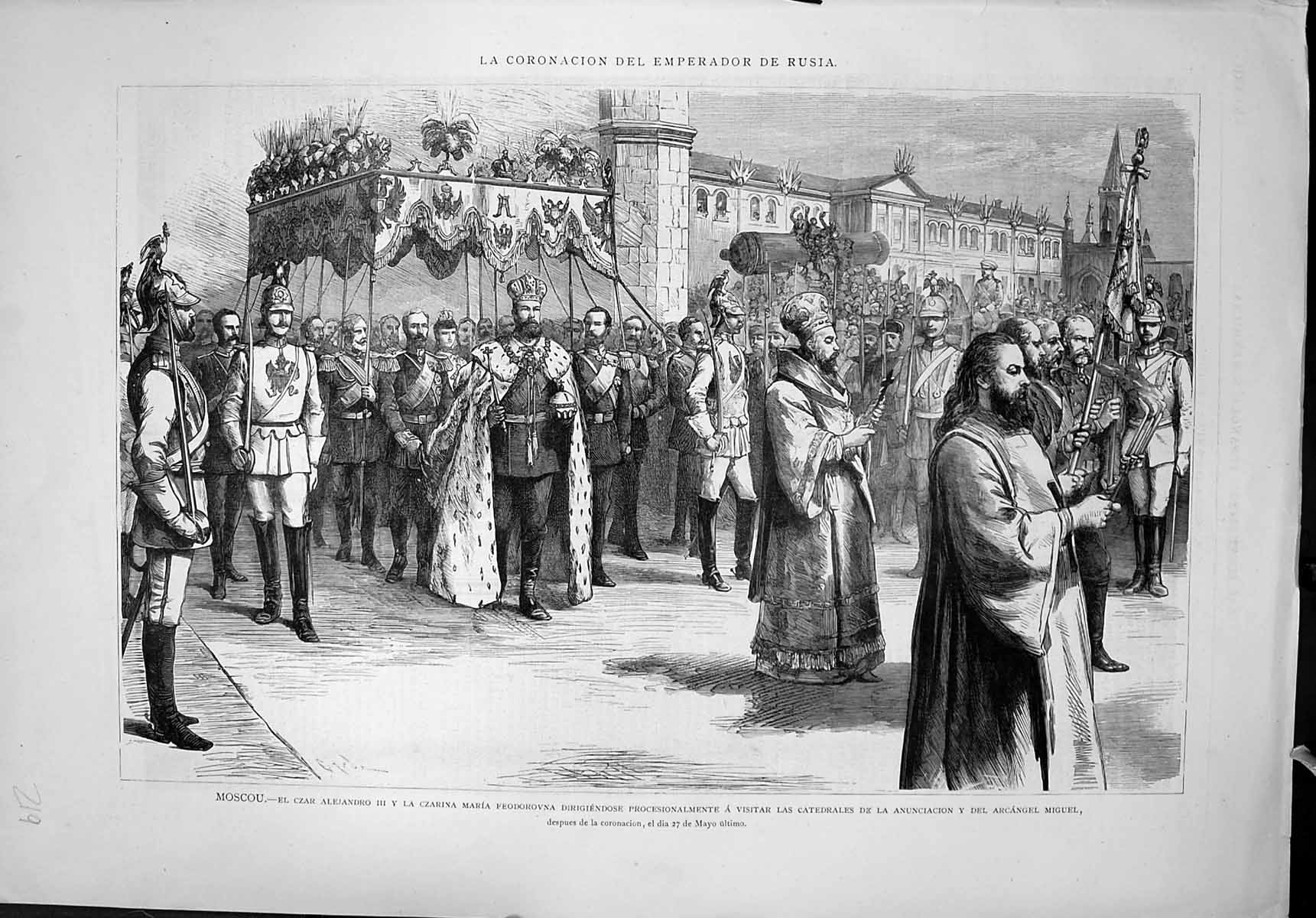Antique Old Print Coronation Emperor Russia Moscow Czar Alexander 111 Czarina