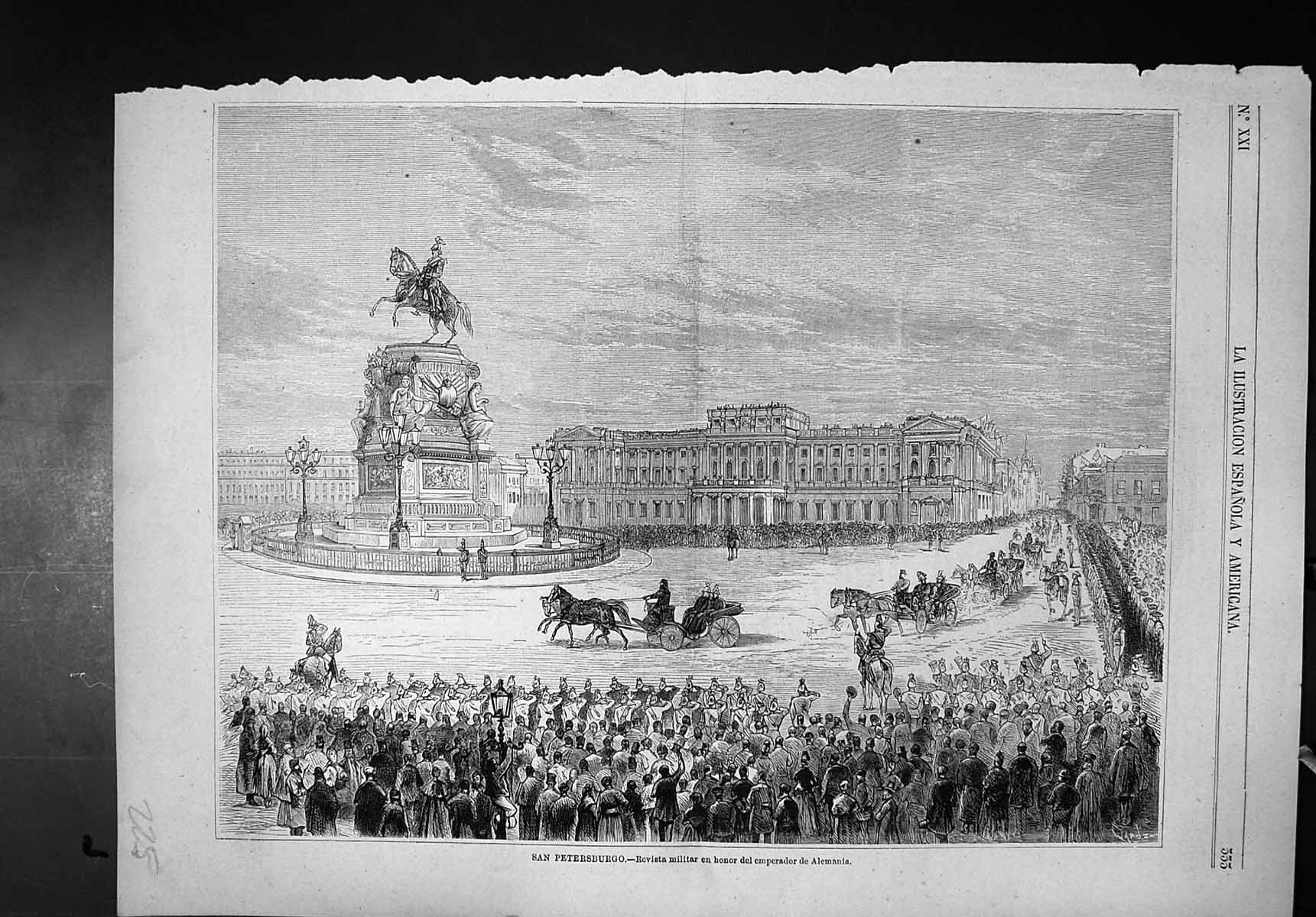 Antique Old Print St Petersburg Military Display In Honour Emperor Germany