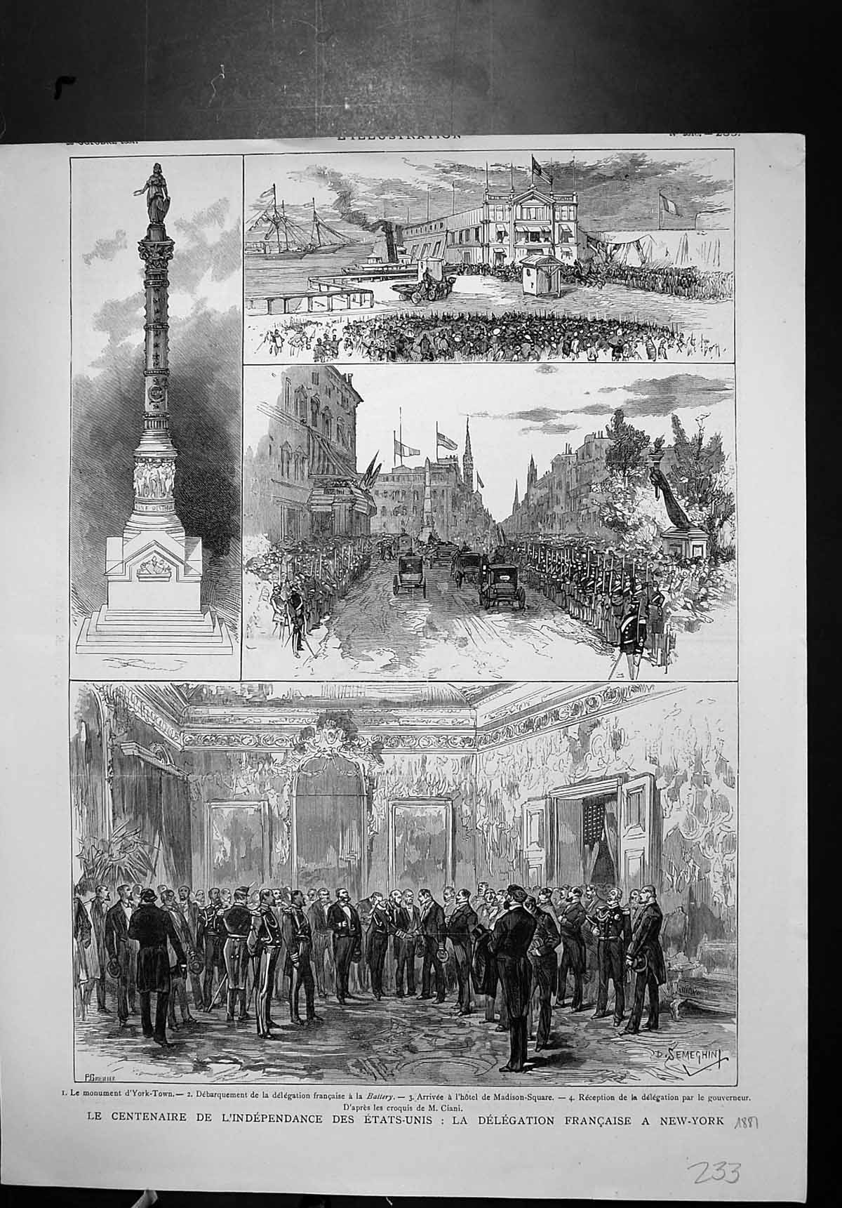 Antique Print Centenary Independence U S A French Delegation New York 1887 19th