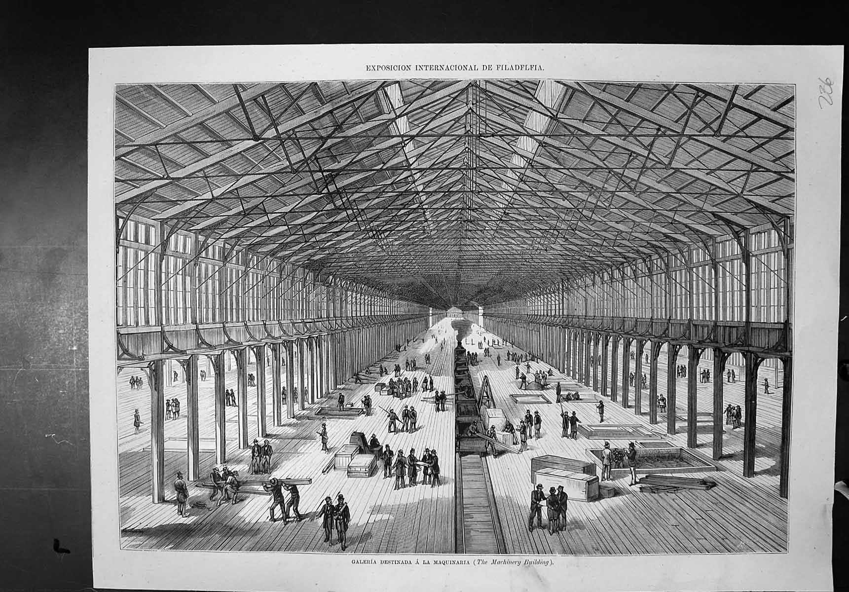 Old Antique Print International Exhibition Filadelfia Machinery Building