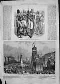 Original Old Antique Print Ice Slide Fetes St Petersburg Emperor Russia Cadets