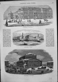 Original Old Antique Print St Petersburg Winter Palace Bourse Grand Theatre