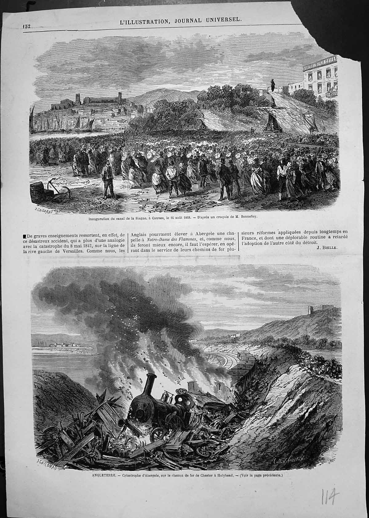 Antique Print Flooding Canal Cannes August 1868 Catastrophe Train Holyhead 19th