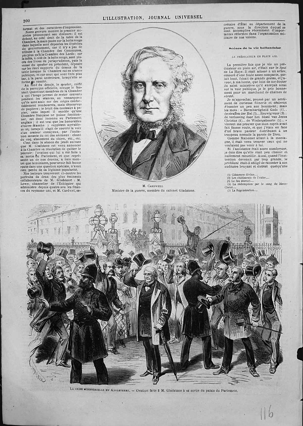 Antique Print M Cardwell Minister War Gladstones Cabinet Leaving Parliament