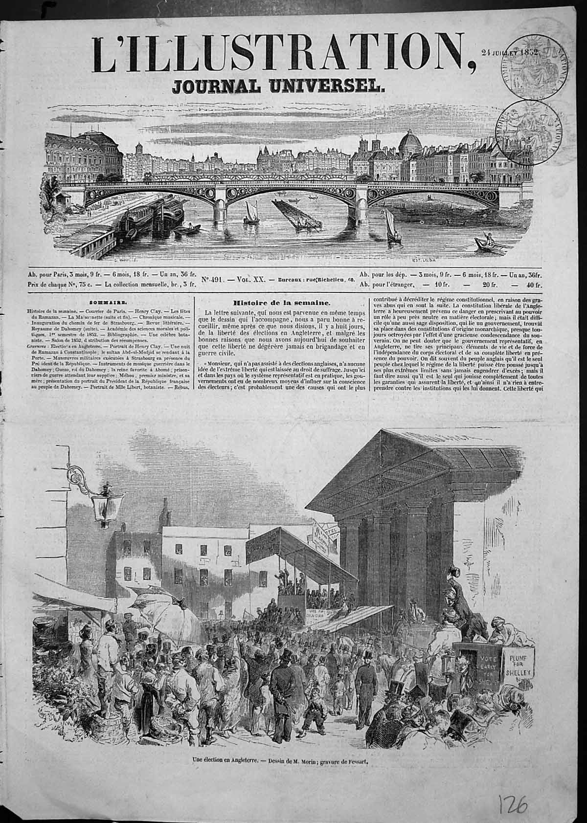Original Old Antique Print Election England Crowds Meeting De M Morin 1852 19th