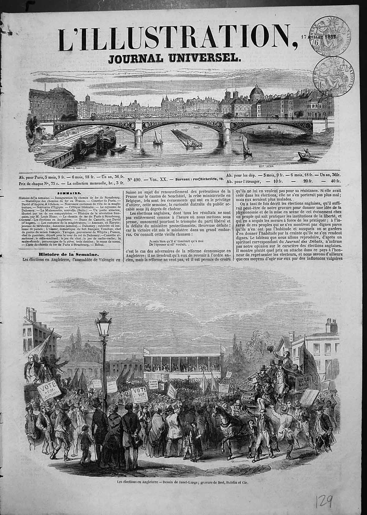 Old Print England Elections Meetings Vote For Candidates Janet Lange 1852 19th