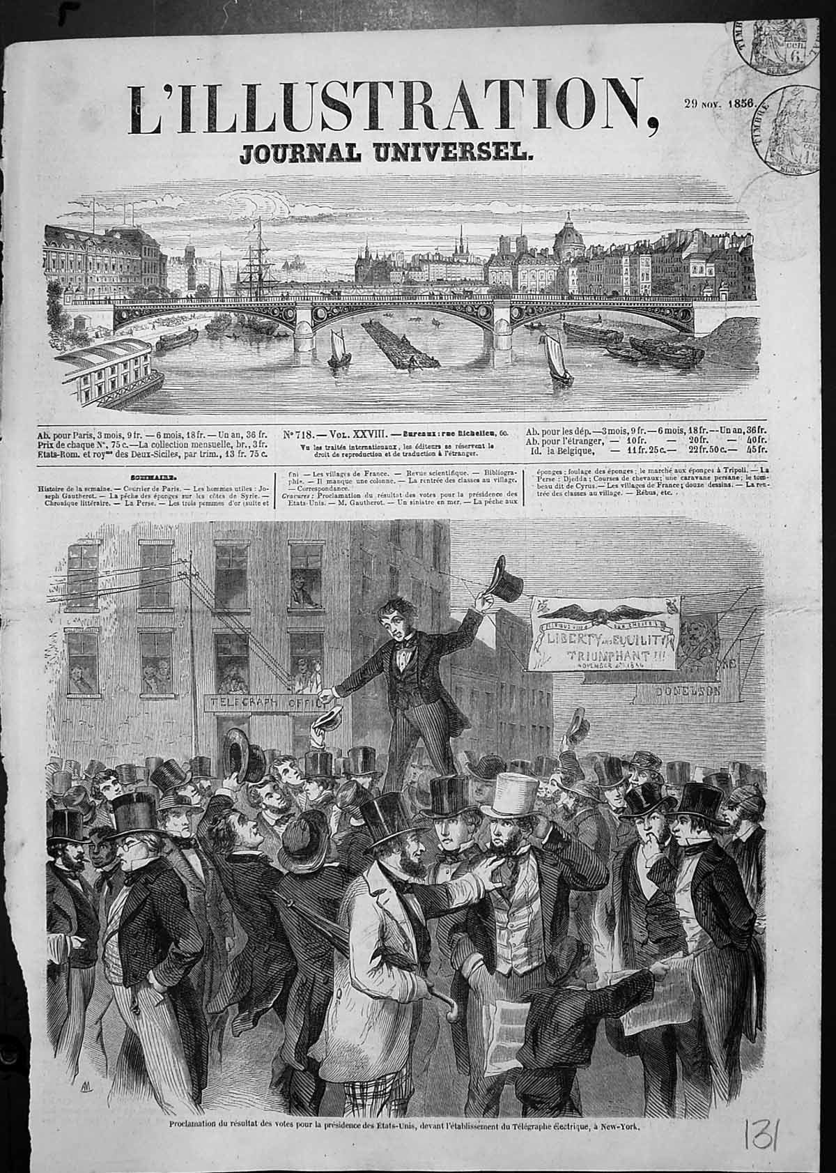 Old Proclamation Results Votes President Usa Telegraph New York 1856 Victorian