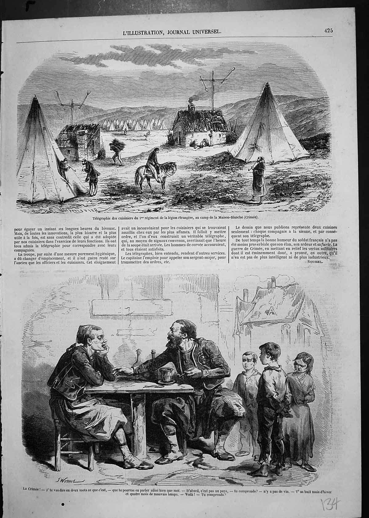 Antique Old Print Siers 1St Regiment Foreign Legion Camp White House Crimea