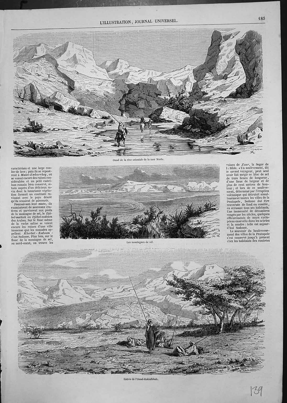 Old Antique Print Crossing River Dead Sea Mountains Sel Entry Katzalbbah