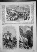 Original Old Antique Print Town Tiflis Church Khoumara Darial Mountains