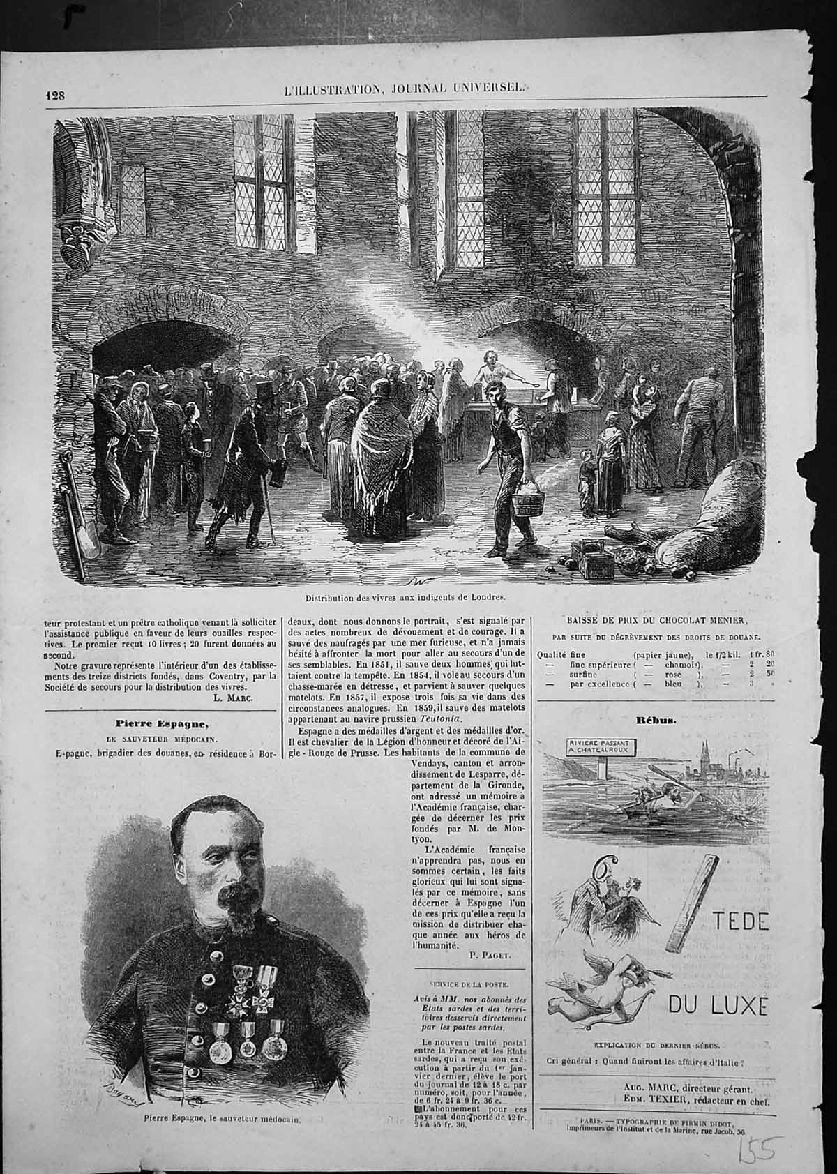 Old Antique Print Pierre Espagne Distribution Food Poor London Plan House