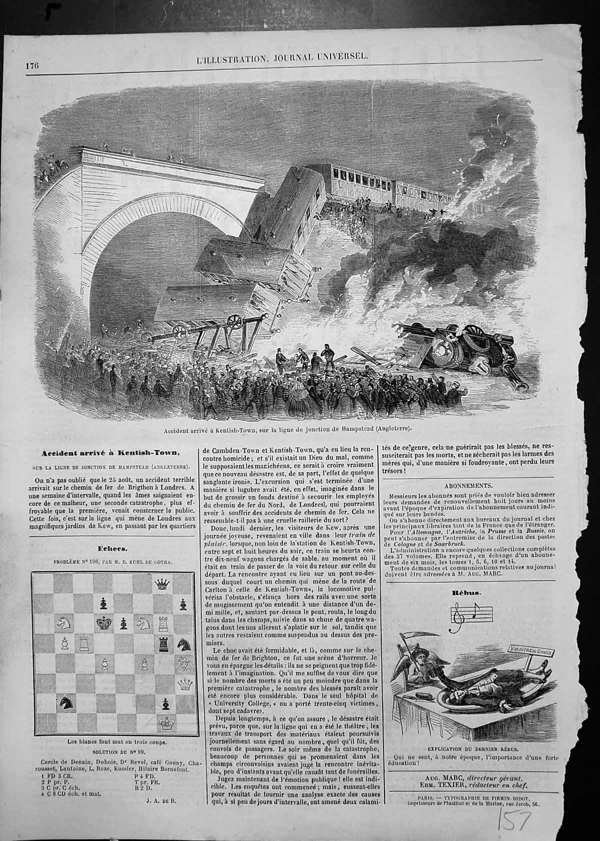 Original Old Antique Print Accident Kentish Town Train Line Junction Hampstead
