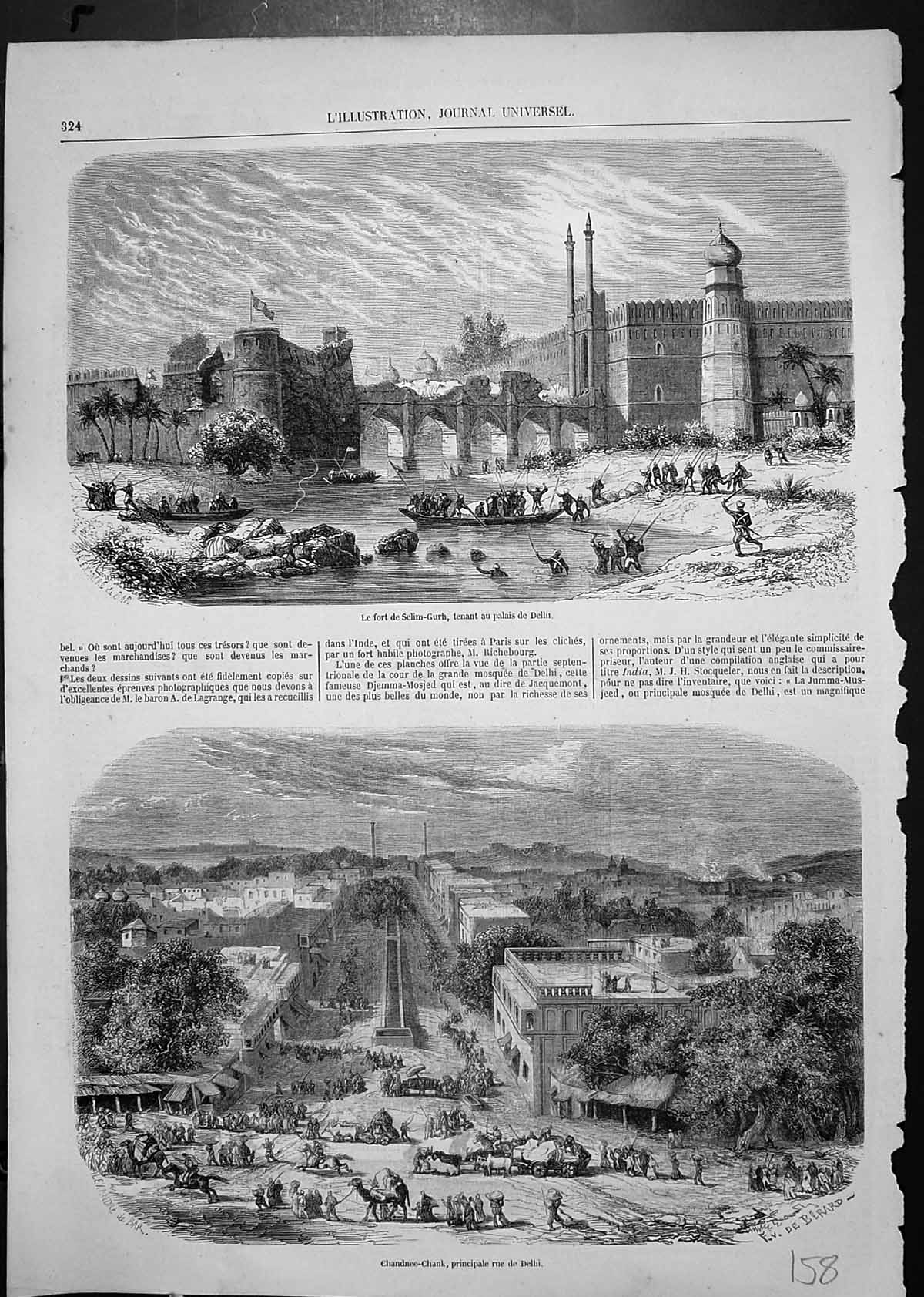 Antique Print Fort Selim Gurh Palace Delhi Chandnee Chank Main Street Delhi