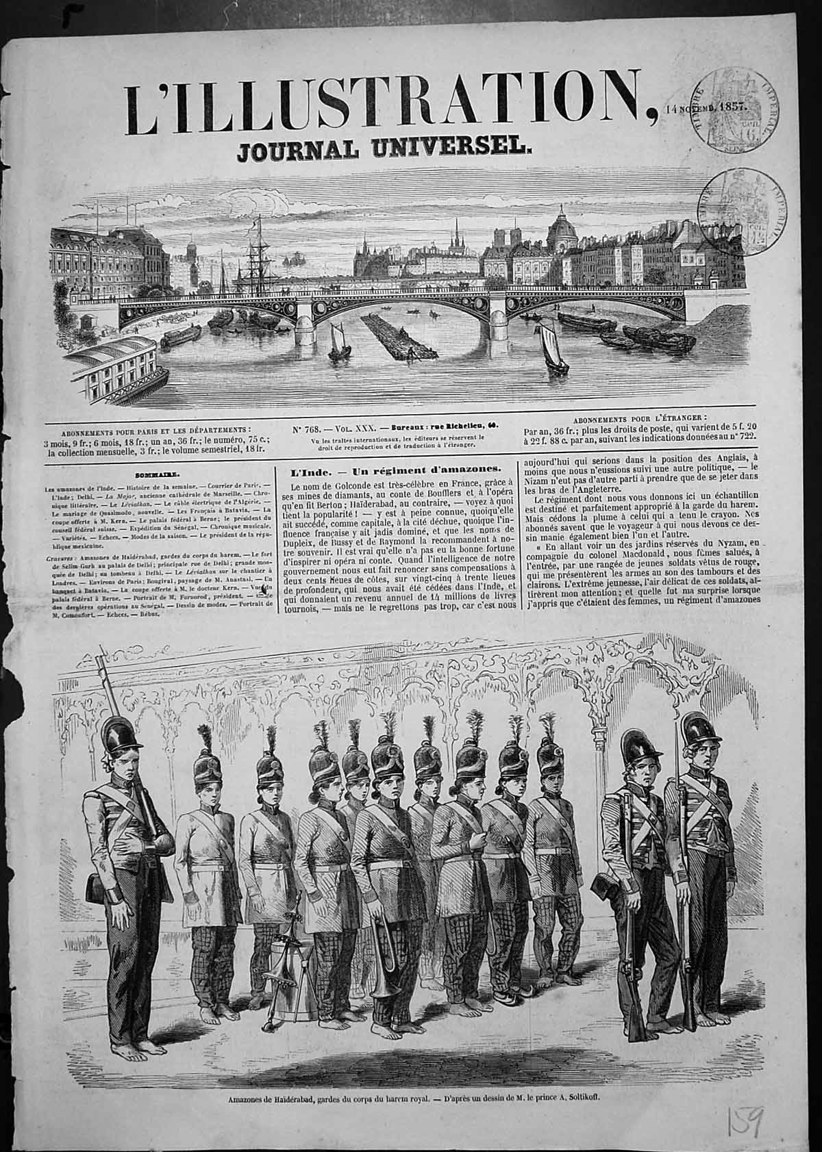 Original Old Antique Print Babylon Haiderbad Guards Army Corps A Soltikoff 1857