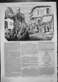 Antique Old Print Street Scene Bombay Captain Dupouy Men Turbans Music Shops
