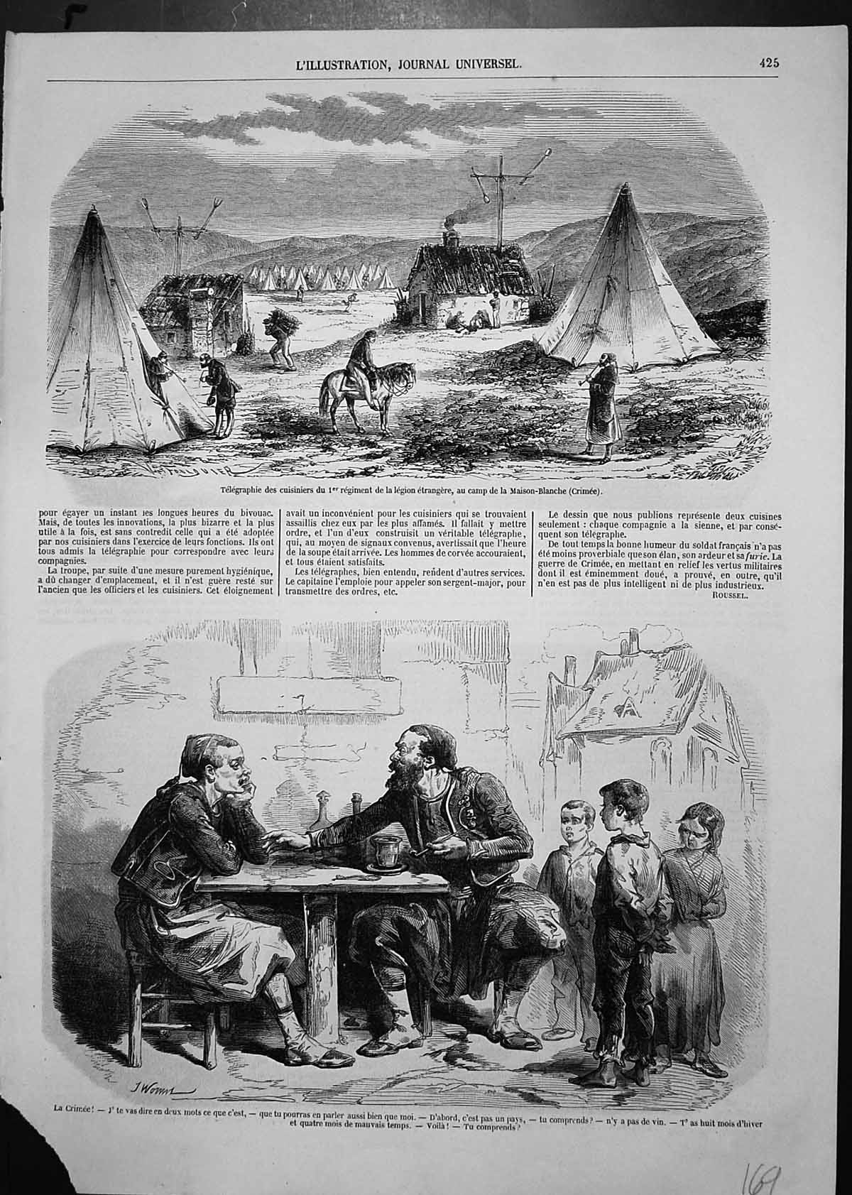 Old Antique Print Men Sitting Table Regiment Foreign Legion Camp Crimea