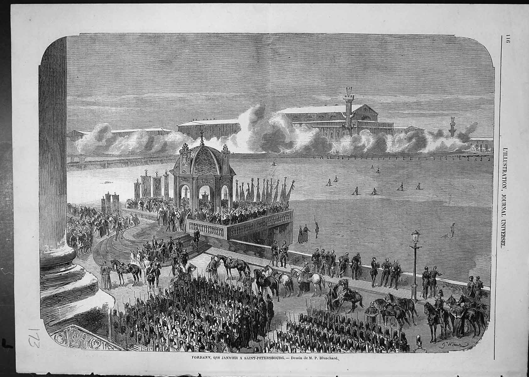 Antique Old Print Yordann January St Petersburg Buildings On Fire M Blanchard