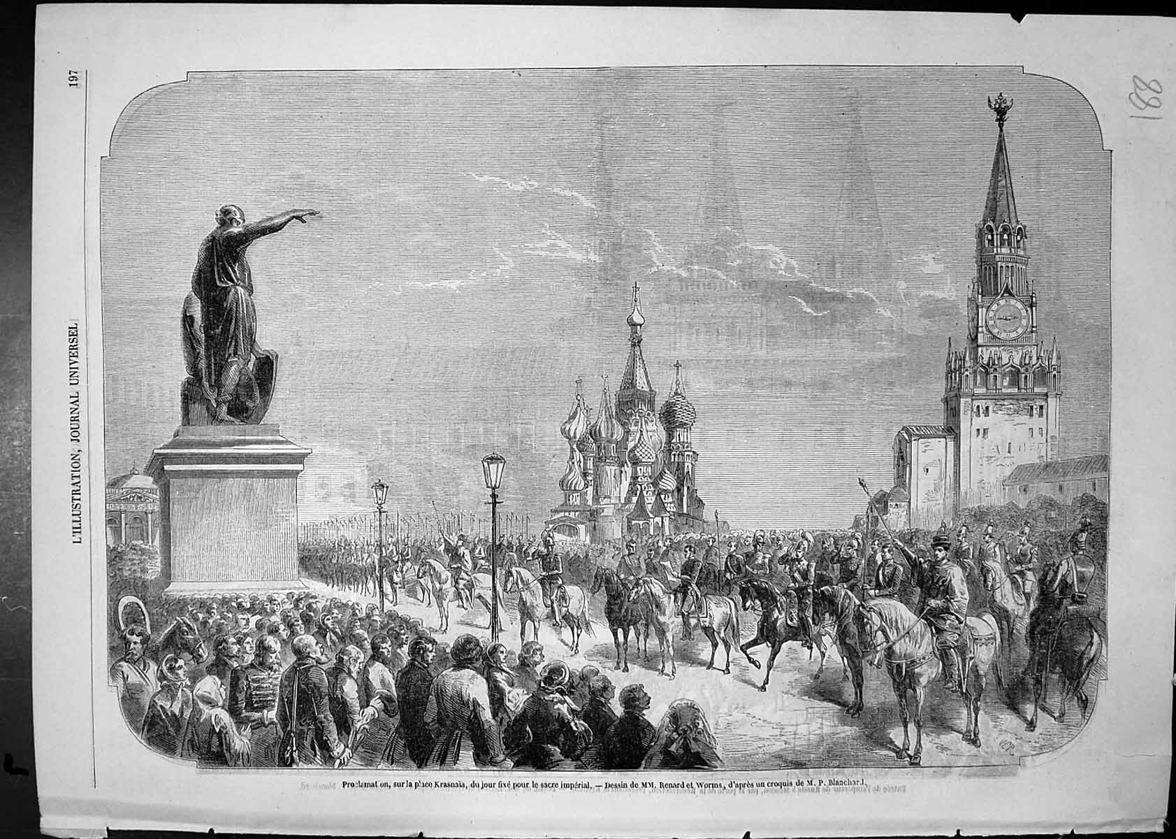 Antique Print Proclamation Square Krasnaia Day Sacred Imperial M Blanchard 19th