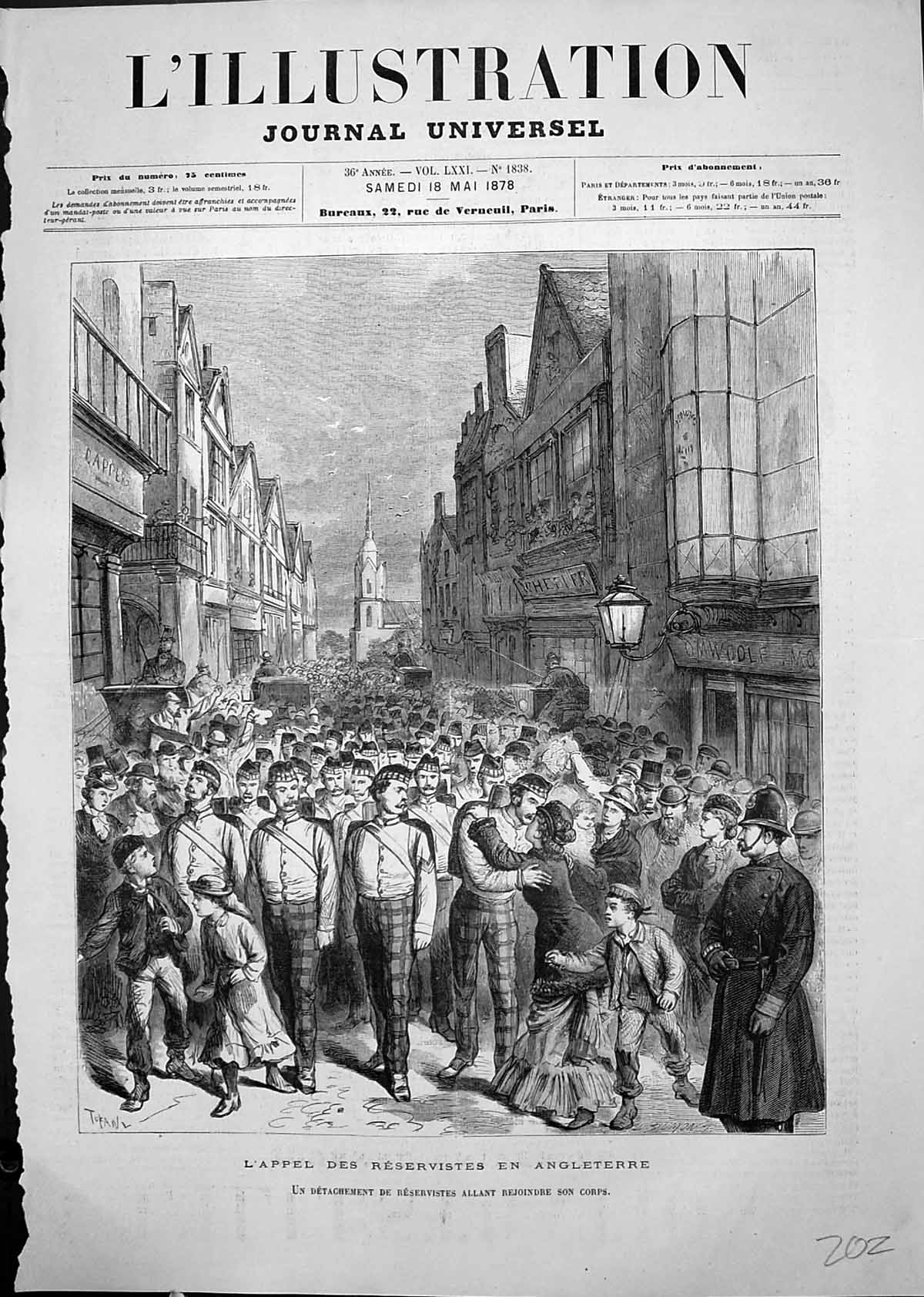 Old Antique Print Reservists England Detachment Leaving Rejoin Corps 1878 19th