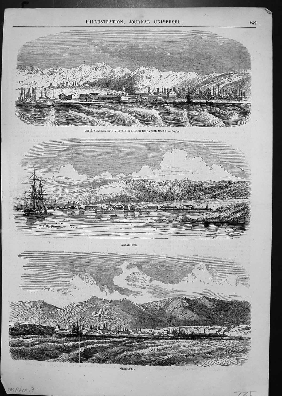 Antique Old Print Ukrania Ghelindehik Kabardinski Russian Military Black Sea