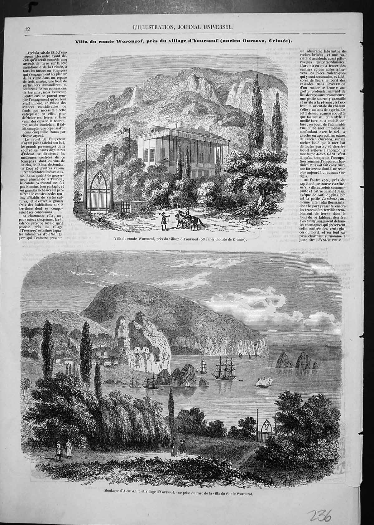 Antique Old Print Mountains Alouf Chta Village Yoursouf Crimea Count Woronz
