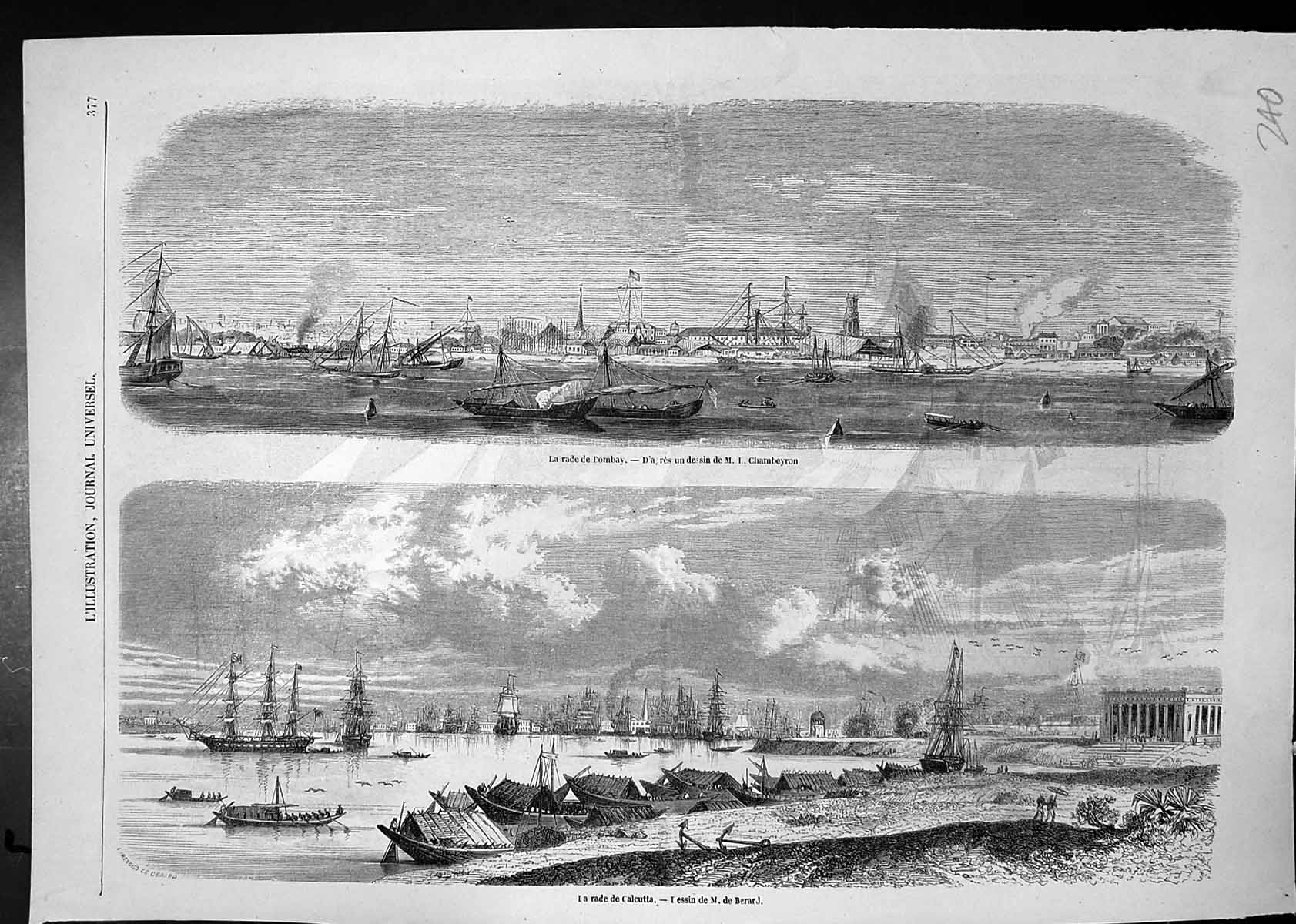 Antique Print Natural Harbour Bombay M Chabeyron Harbour Calcutta De Berard