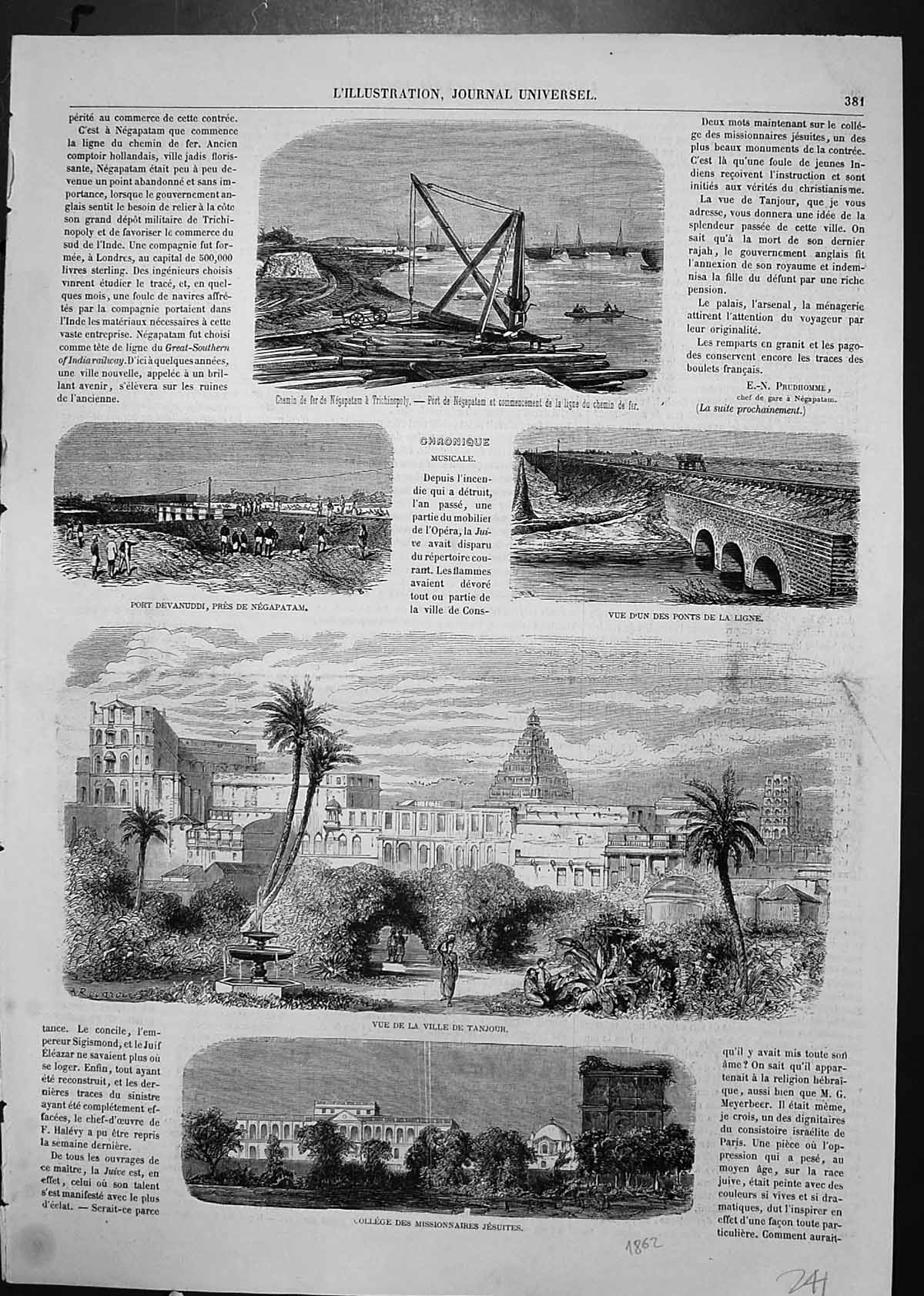 Old Port Devanuddi Negapatam Railway Tanjour Missionary College 1862 Victorian