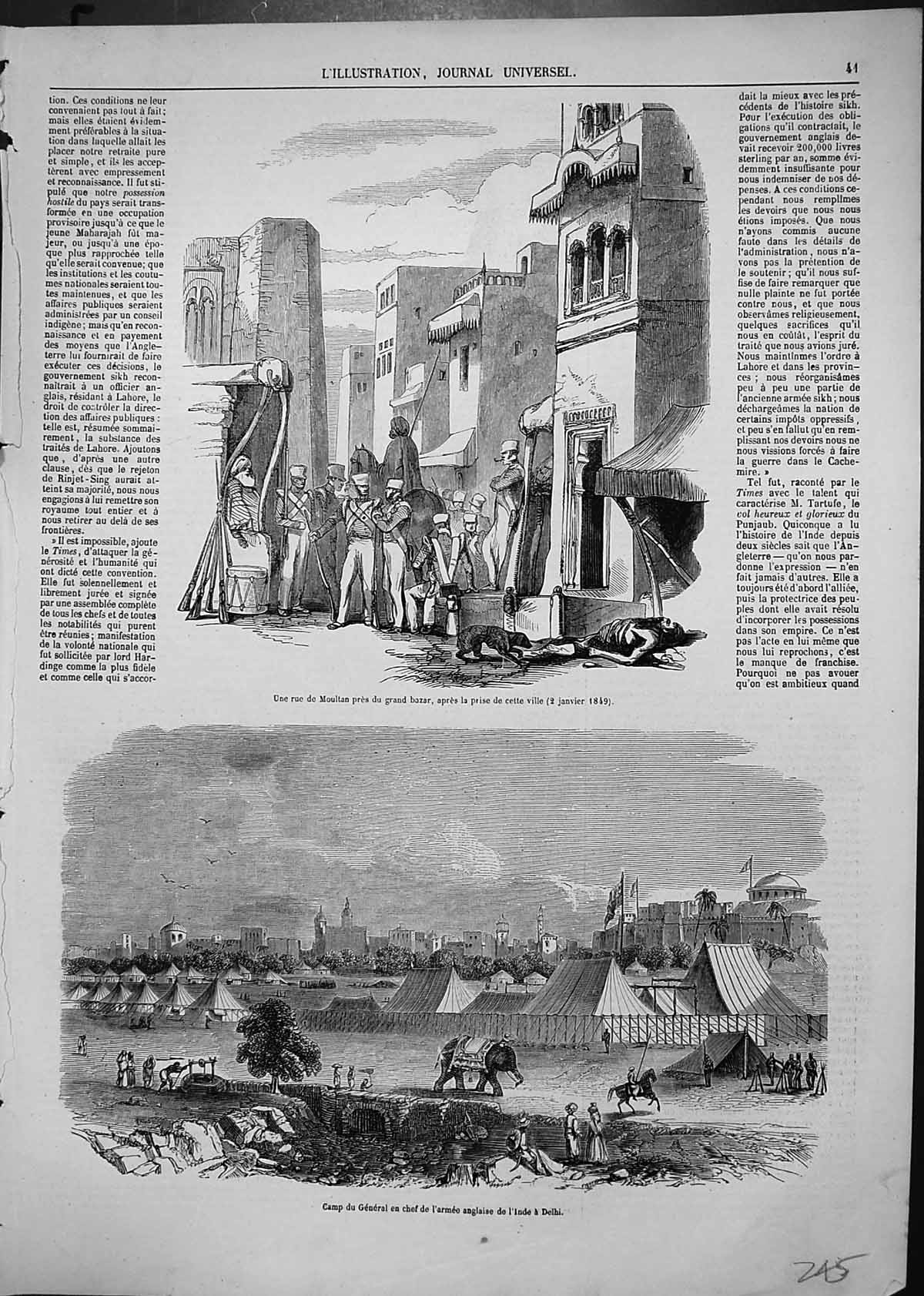 Antique Print Street Moultan After Capture Camp General English Army Delhi