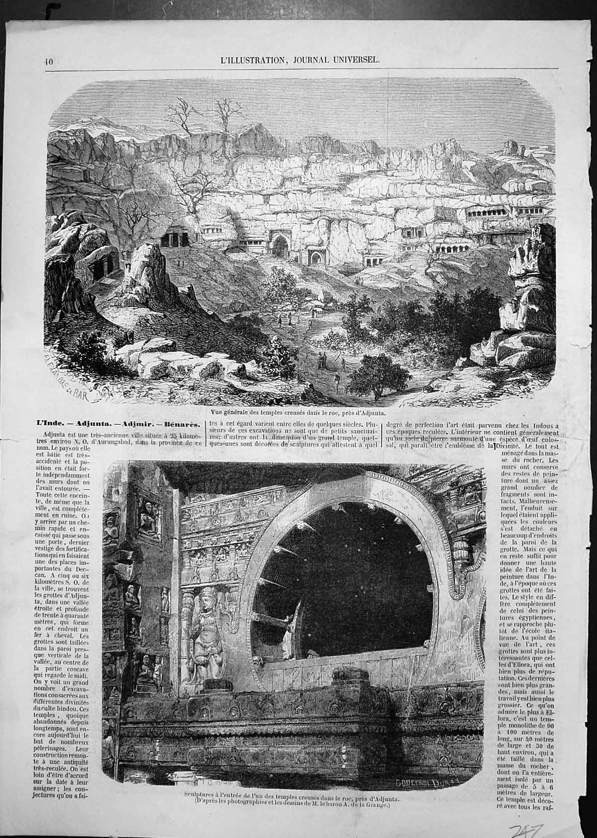 Old Print View Temples In Rock Adjunta Sculptures Entrance Temple Adjunta