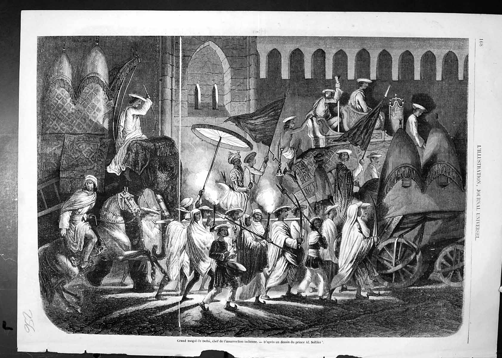 Old Antique Print Grand Mogol Delhi Indian Insurrection Prince Al Soltiko