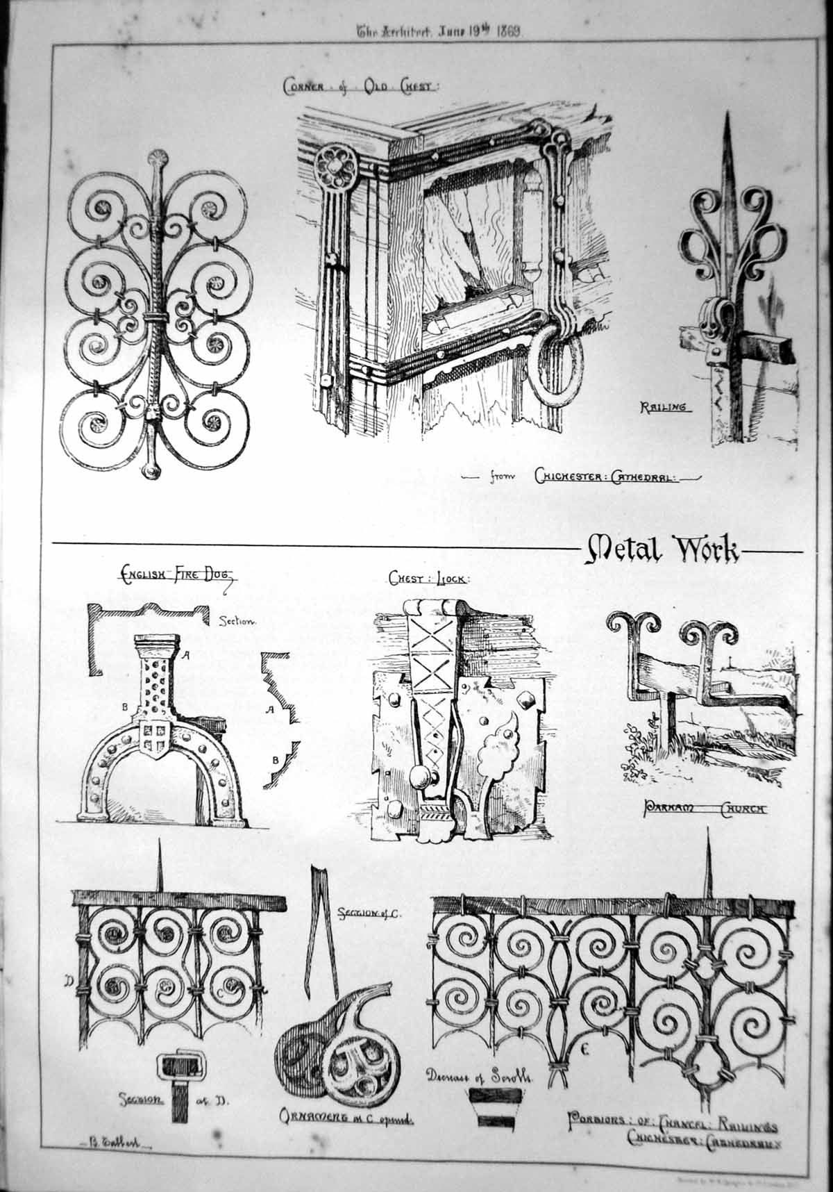 Old Metalwork Details Chichester Cathedral Railings Chest Corner 1869 Victorian
