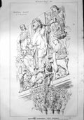 Antique Old Print Santiago Cathedral West Doorway Central Group Statues 1869