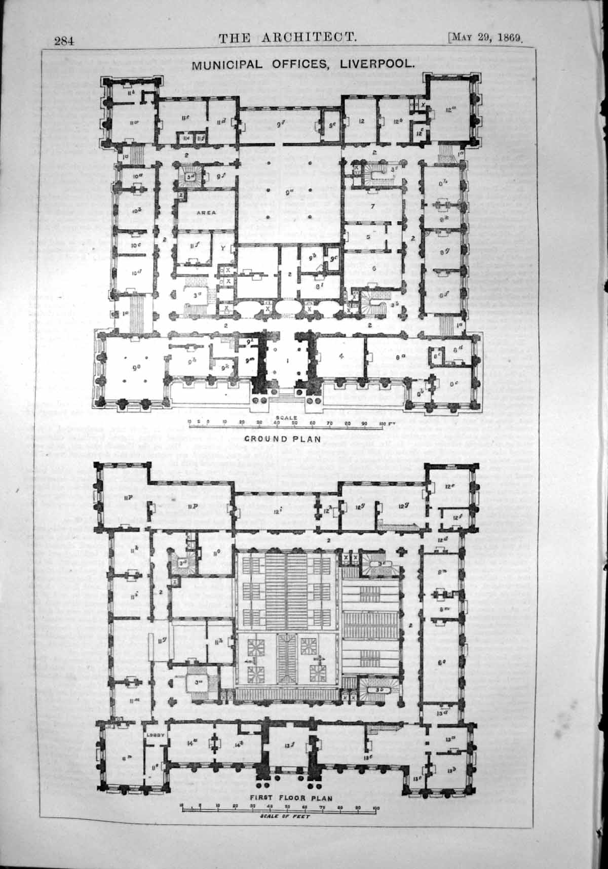 Old Print New Municipal Offfices Liverpool Mr Robson Architect Plans 1869 19th
