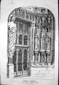 Antique Old Print Bourges Cathedral Doorway South Porch Statues Columns 1869