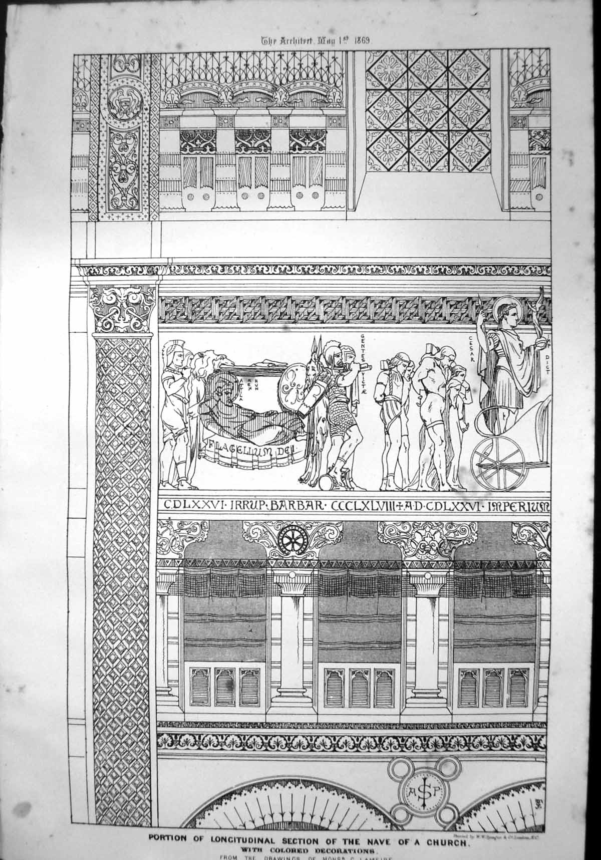 Antique Print Portion Longitudinal Section Nave Church Monsr C Lameire 1869