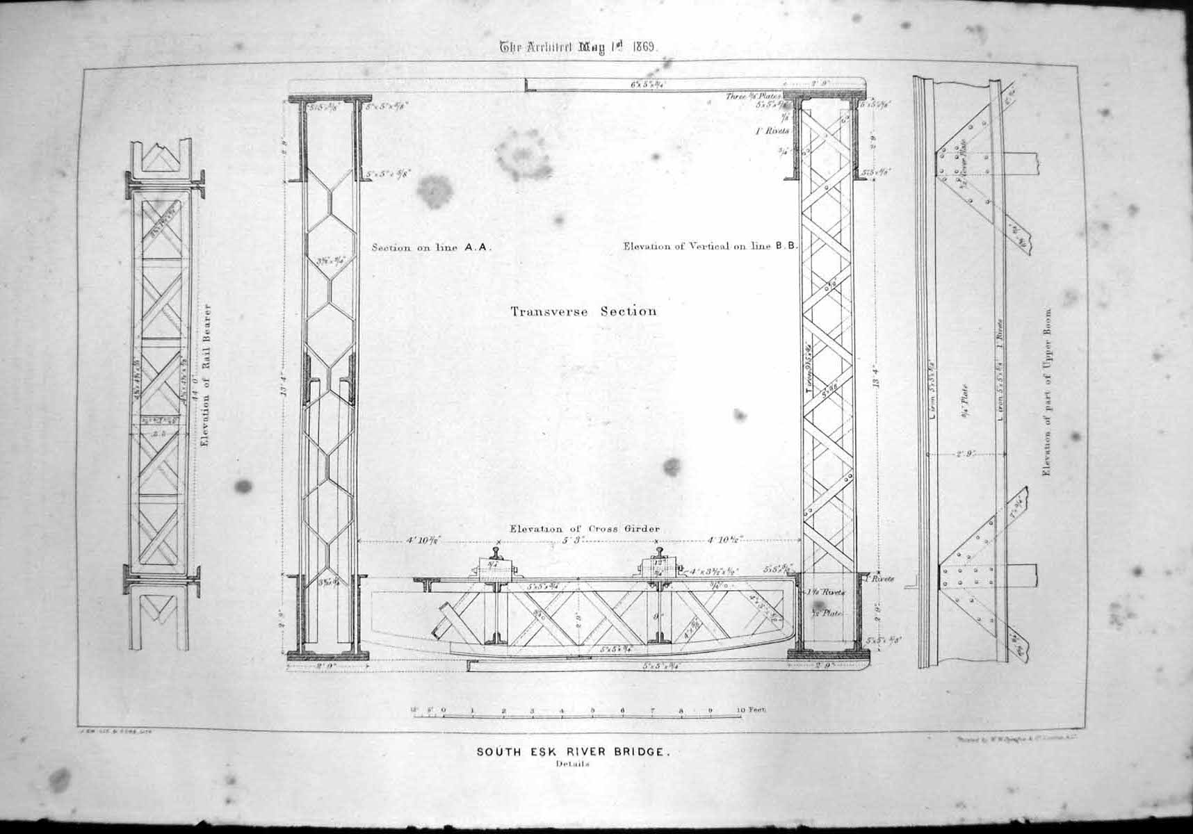 Old South Esk River Bridge Tasmania Transverse Section Elevations 1869 19th