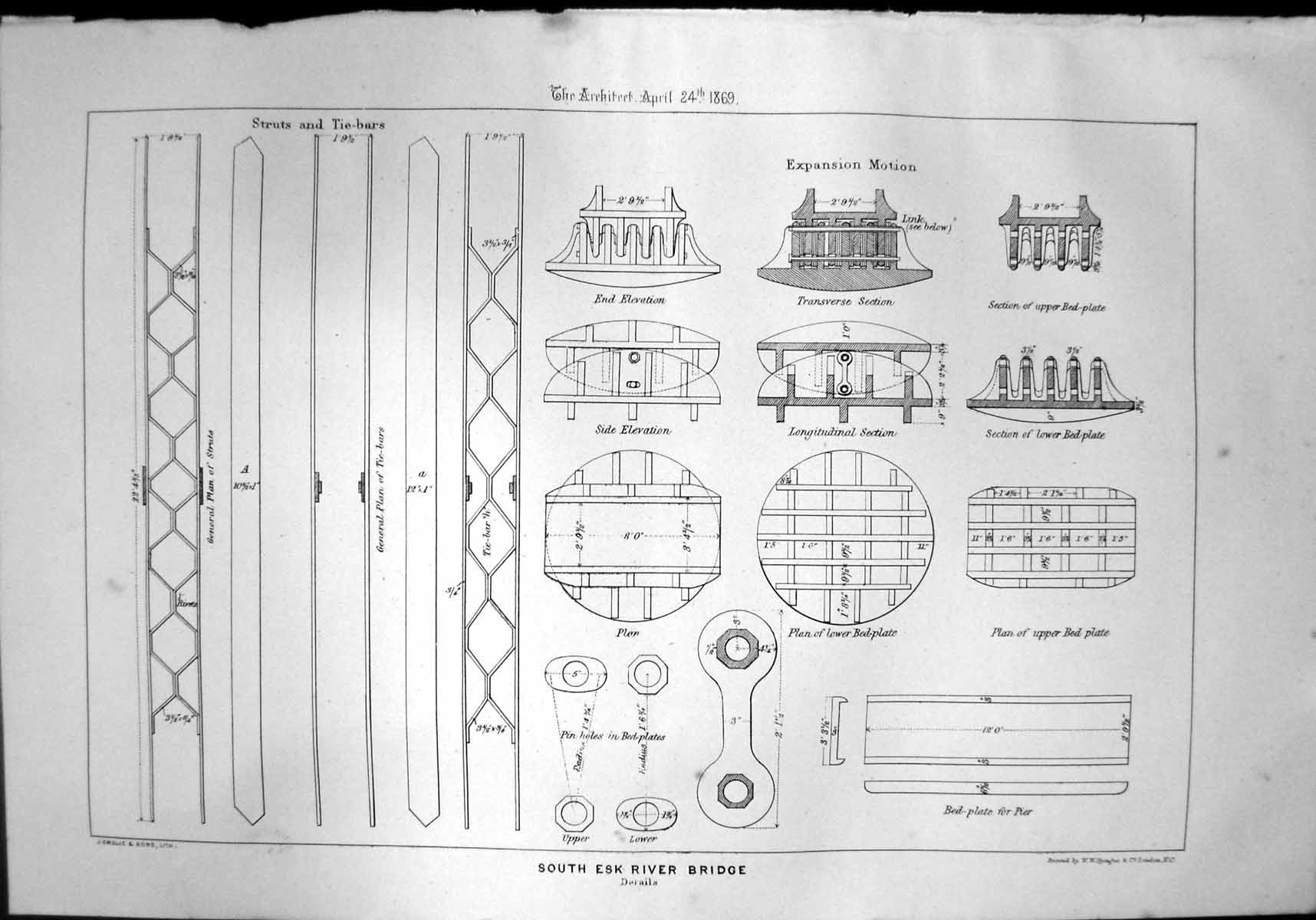 Old Print South Esk River Bridge Tasmania Struts Tie Bars Expansion Motion 1869