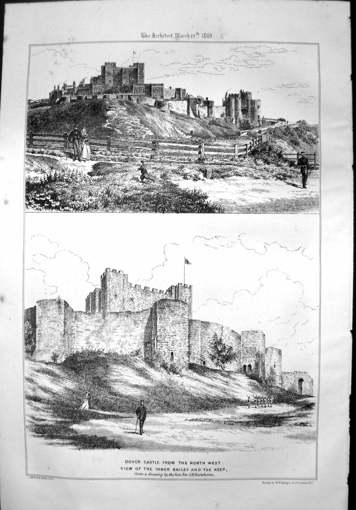 Old Print Dover Castle From North West View Inner Bailey Keep Siers 1869 19th