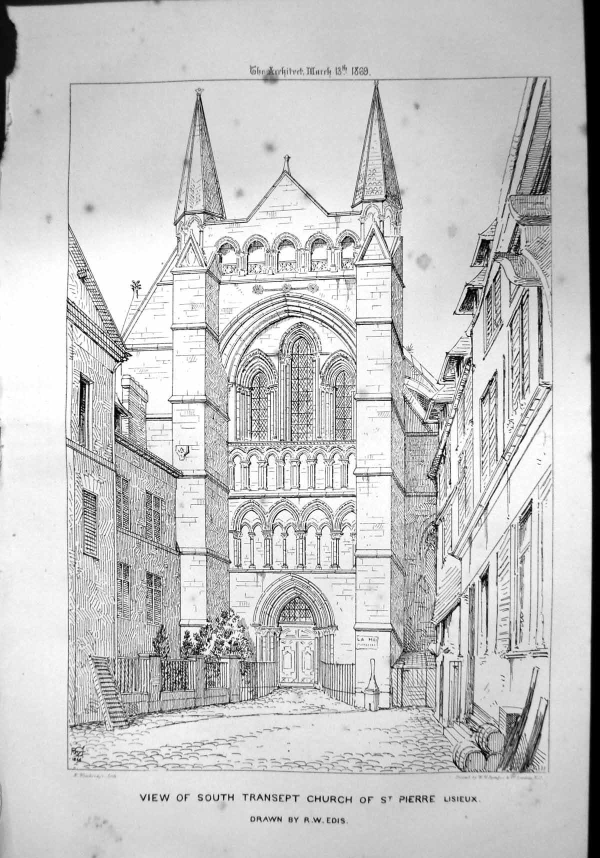 Old View South Transept Church St Pierre Lisieux Drawn R W Edis 1869 Victorian