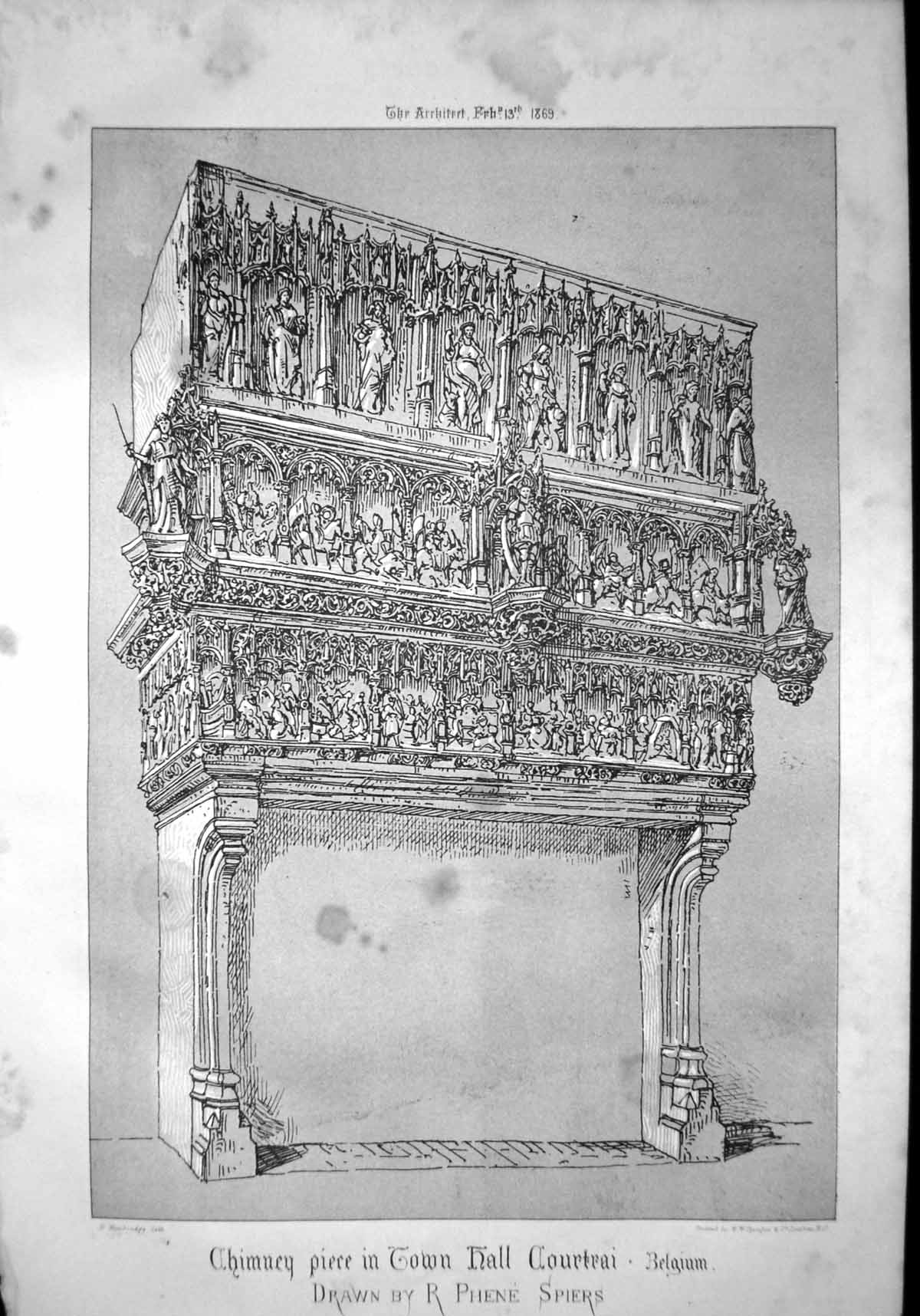 Old Chimney Piece Town Hall Courtrai Belgium Drawn Phene Spiers 1869 Victorian