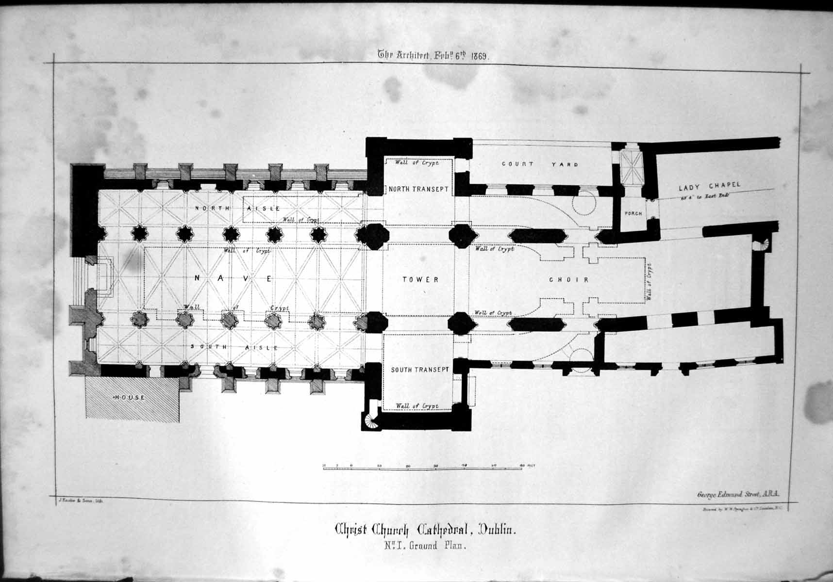 Antique Print Christ Church Cathedral Dublin No1 Ground Plan GE Street 1869